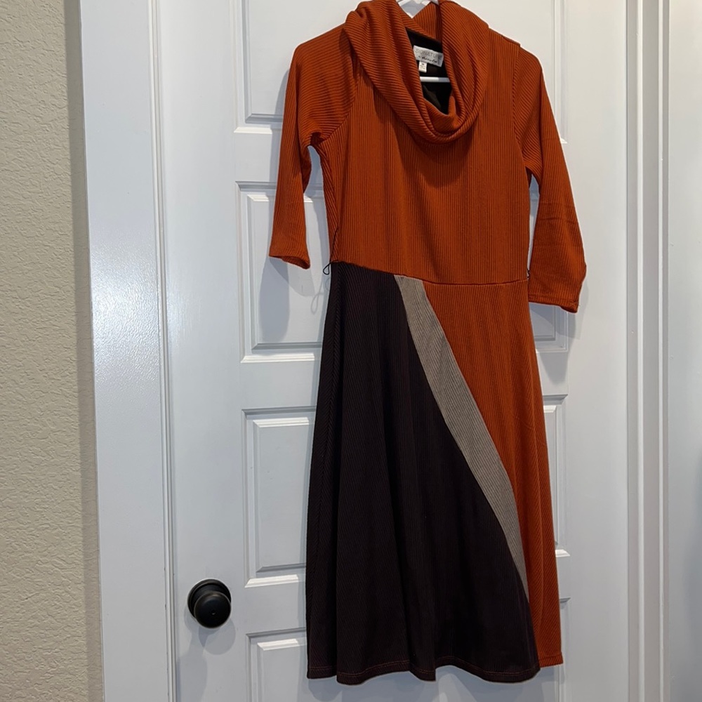 Orange and Brown Medium Sweater Dress